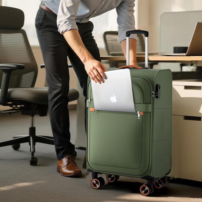 Середня валіза з м&39якими стінками 66x44x28 см - Тканинна валіза на візках - Легка дорожня валіза з 4 колесами та кодовим замком, ручна поклажа, 77 літрів, зелена