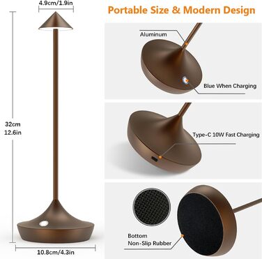 Світлодіодна акумуляторна настільна лампа Акумуляторний набір з 2 шт. , сучасна алюмінієва акумуляторна настільна лампа з можливіс