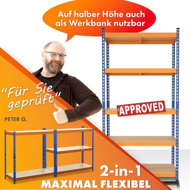 Надміцний стелаж KARAT, підвальний стелаж, стелаж для зберігання зі сталевою рамою, вантажопідйомність 1050 кг (синьо-помаранчевий, 180 x 90 x 60 см) Rhino 180 x 90 x 60 см синьо-помаранчевий