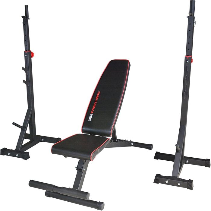 Регульована силова лава TrainHard преміум-класу зі стійкою для штанги, підставкою для штанги, включає штангу, гантелі та комплект обважнювачів (60 кг - 100 кг)