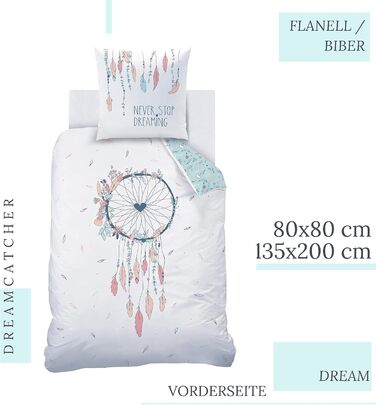 Комплект постільної білизни Matt&Rose TRAUMFNGER 135x200 80x80 - постільна білизна для дівчаток - фланель/бобр - Ловець снів, квіт