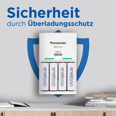 Зарядний пристрій eneloop Basic, для 2-4 нікель-металгідридних акумуляторів типу AA/AAA, час заряджання 10 годин, 6 функцій безпеки