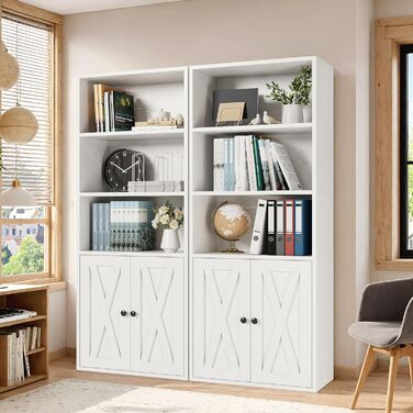 Книжкова шафа IRONCK з 2 дверима, 5-ярусна окремостояча полиця, книжкова шафа в індустріальному стилі, вітрина-полиця для навчання, офісу, вітальні, спальні, біла