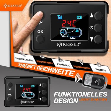 Дизельний обігрівач KESSER 8 кВт Дизельний обігрівач 12 В/24 В з таймером, РК-дисплеєм та пультом дистанційного керування Швидкий нагрів Повітряний обігрівач з глушником та термостатом (чорний, 8 кВт) Чорний 8 кВт