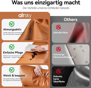 Крісло для відпочинку AIRSKY з натуральної шкіри, крісло для телевізора з функцією відкидання, крісло для кінотеатру, крісло для сну, крісло для старших, крісло для телевізора з функцією сну, ручне регулювання крісла для вітальні, спальні (помаранчеве)