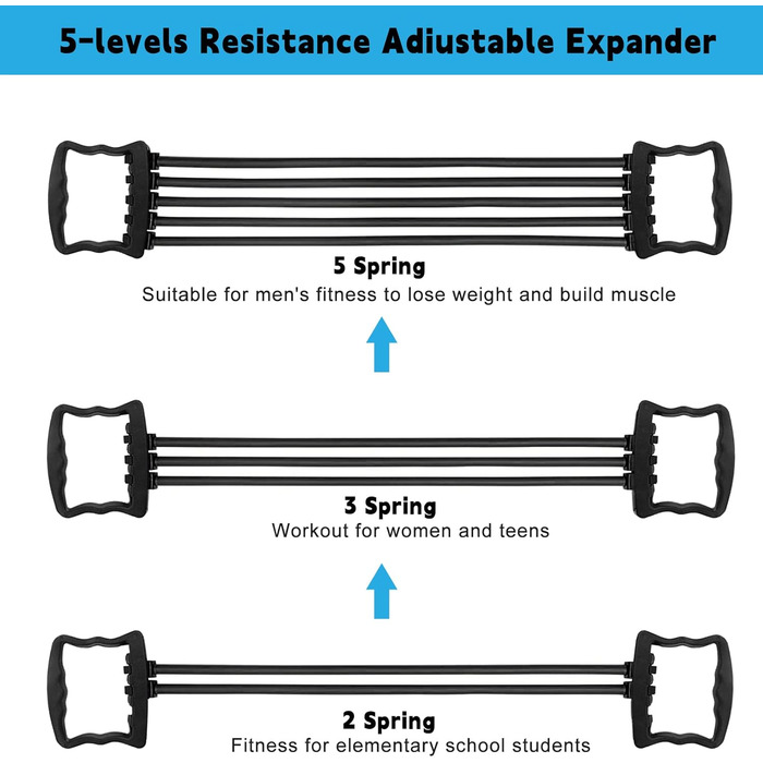 Регульований грудний еспандер, нагрудний еспандер фітнес з 5 трубками, з тренажером для рук, для домашнього фітнесу використовується тренування м'язів плечей і рук