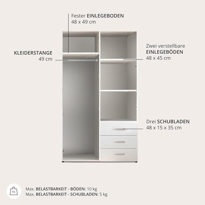 Гардероб HARRY Білий - Універсальна 2-дверна шафа для вашої спальні - 101 x 176 x 51 см (Ш/В/Г)