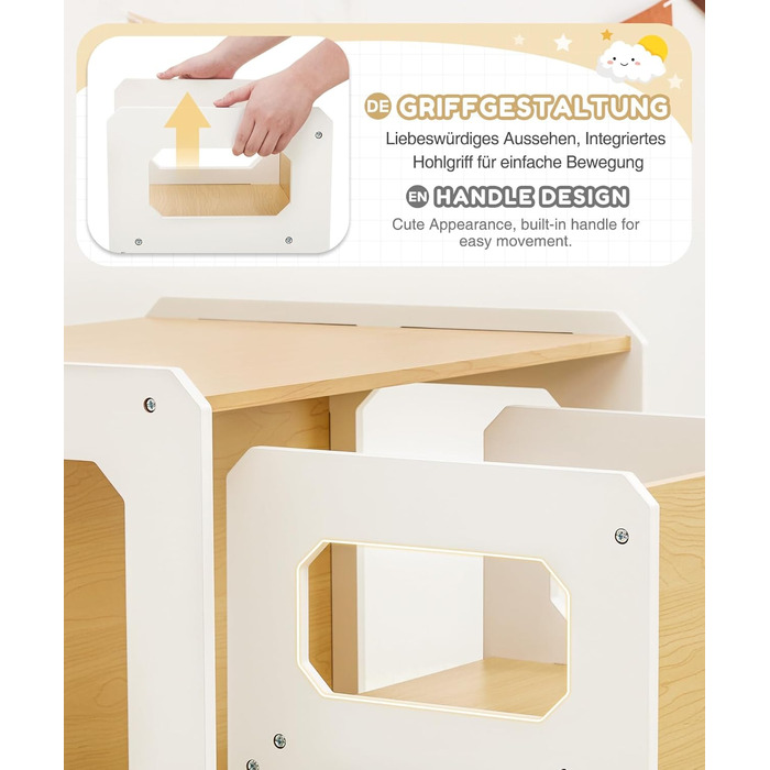 Комплект столу та стільців Yorbay для дітей, Дитячий стіл з 1 стільцем, Комплект дитячих сидінь 3-в-1 - Двосторонній стілець та дитяча лавка, що трансформується в робочу станцію, Дитячі меблі (Натуральний, M) Натуральний середній
