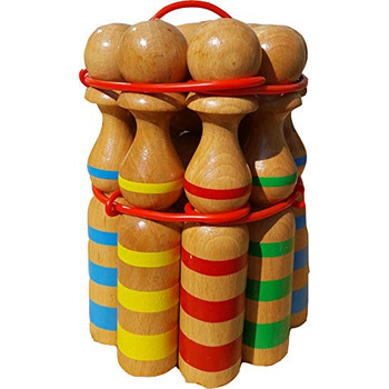 Набір для боулінгу GICO, великий дерев&39яний набір для боулінгу для дітей та дорослих - масив дерева, 30 см, смугастий - 3026