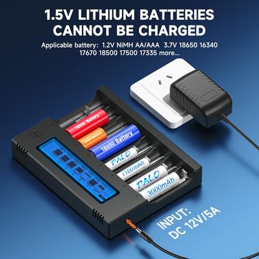 Інтелектуальний зарядний пристрій для акумуляторів 18650 - універсальний зарядний пристрій з 8 відсіками та РК-дисплеєм з функцією розрядки для літій-іонних акумуляторів 3,7 В 18650, 26650, 16340 (RCR123), 21700, 14500, 17500, CR123A та акумуляторних бата