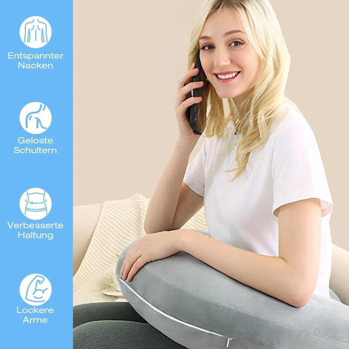 В&39язана подушка, підтримуюча в&39язана подушка, ергономічна в&39язана гачком подушка, для рукоділля, творчих моментів, читання та ігор, подушка для ліжка та дивана, підлокітник для читання, гри, роботи (сіра)