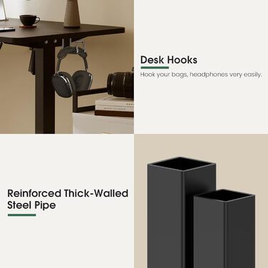 Електричне регулювання висоти столу 160x60 см, регулювання висоти столу з функцією пам&39яті та технологією запобігання зіткненням, колеса, зрощувальна дошка, чорний каркас/чорна стільниця 160 x 60 см, чорнийчорний