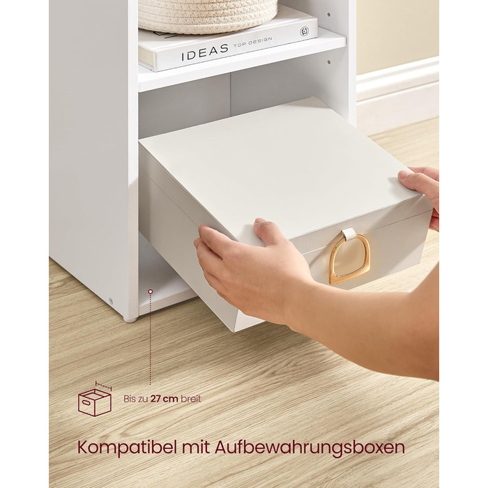 Колекція Custos - Книжкова полиця, 5-ярусна полиця, Відкрита полиця для зберігання, 24 x 30,2 x 134,2 см, для вітальні, домашнього офісу, їдальні, Хмарно-білий LBC419W01 5 ярусів (30,2Ш см) Хмарно-білий