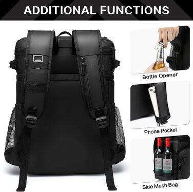 Рюкзак-холодильник Laripwit, 54 банки, термосумка-холодильник, великий ізольований двоярусний рюкзак з охолоджувальним відділенням для чоловіків та жінок - ідеально підходить для пікніків, подорожей, кемпінгу, тактичного використання та пляжів, 33 л - чор