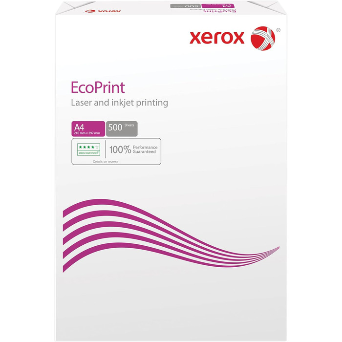 Копіювальний папір Xerox EcoPrint, 75 г/м, A4, білий, без деревної маси ECF - 1 коробка, 5 упаковок, 2500 аркушів