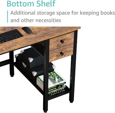 Невеликий письмовий стіл Lufeiya з 2 шухлядами, комп&39ютерний стіл, офісний стіл з полицею та сумкою для зберігання, невеликий письмовий стіл для офісу, кабінет, вінтажний коричневий, коричневий колір 39,4 дюйма