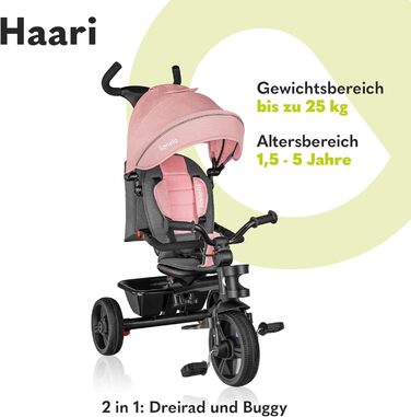 Триколісний велосипед LIONELO Haari 2в1 з перекладиною від 18 місяців до 25 кг, вперед і назад, безкамерні гумові шини, великий ві