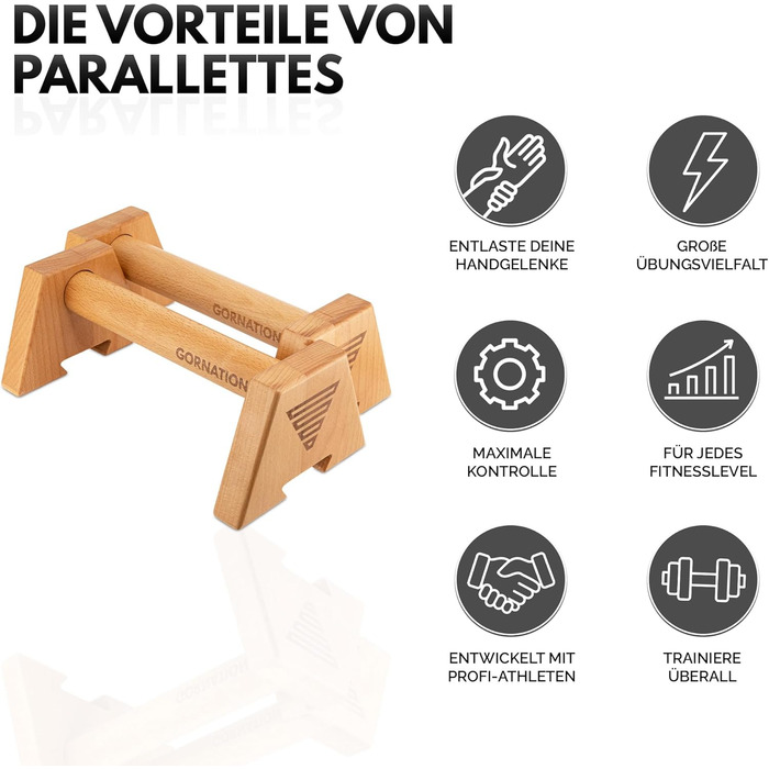 Дерев&39яні паралелети GORNATION для віджимань, дерев&39яні ручки для віджимань, калістеніка та фітнес-тренування, перекладини для віджимань, ручки для калістенічних віджимань для тренування верхньої частини тіла, вкл. стрічку для захоплення