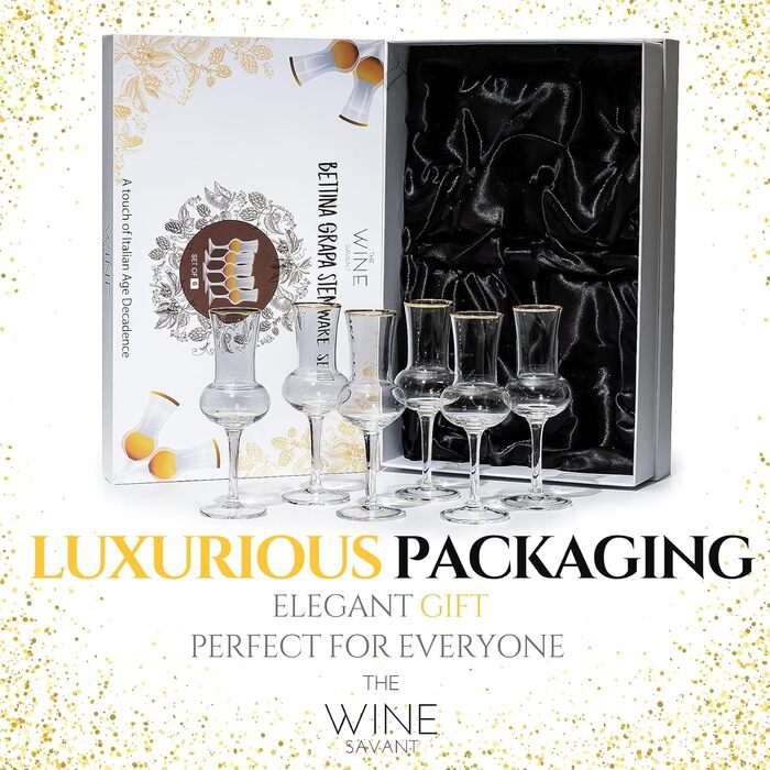 Кришталевий набір з 6 келихів для граппи, 85 мл, для напоїв після вечері, форма італійського тюльпана, дегустаційні келихи, ідеаль