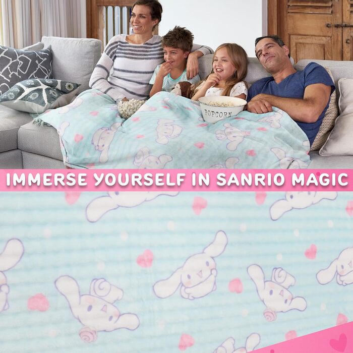 Флісова ковдра Get Trend Cinnamoroll Sanrio 130x150 см, ліцензована, для ліжка, дивана та подорожей, ідея подарунка (білий Cinnamoroll) Білий Cinnamoroll 130x150 см