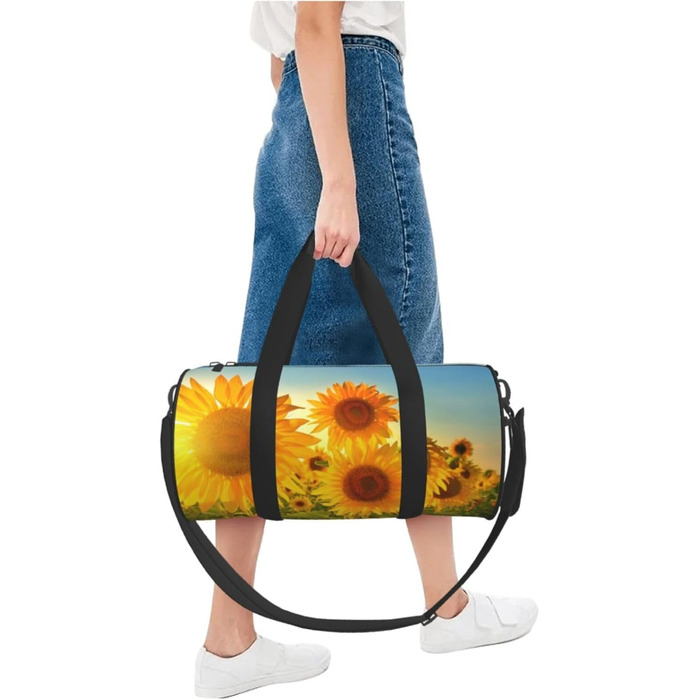 Спортивна сумка для подорожей, чорна, з принтом соняшникового поля, універсальний розмір