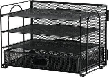 Металевий офісний органайзер EasyPAG з 4 відділеннями формату A4, тримач для документів, лоток для файлів, тримач для журналів, лоток для листів, органайзер для паперових журналів з шухлядою для канцелярського приладдя, чорний