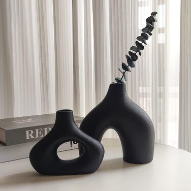Чорна керамічна ваза Набір з 2 подвійних гірських ваз для сучасного декору в стилі бохо скандинавського мінімалізму - вази для віт