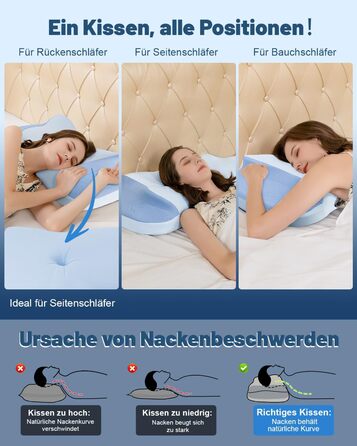 Подушка для шиї IDEA, ортопедична подушка з піни з ефектом пам&39яті, ергономічна подушка для полегшення болю в шиї, подушка для шиї проти хропіння, подушка для сну на боці, спині та животі ()