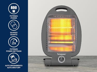 Кварцовий обігрівач BEPER P203PAN004, 400/800 Вт, швидкий нагрів, 2 рівні потужності, 2 нагрівальні елементи, еко-функція, автоматичне вимкнення, сірий, модель 2025