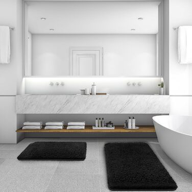 Комплект килимків для ванної кімнати Digiroot, 2 предмета, нековзний килимок для ванни, що миється, абсорбуючий та швидковисихаючий килимок для душу, чорний матеріал з пряжі, дуже м&39який, 40 x 60 см та 50 x 80 см