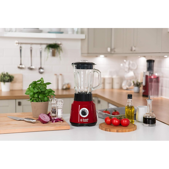 Міксер Russell Hobbs скляний контейнер 1,5 л Desire Red (потужний двигун 0,9 к.с., функція імпульсу/подрібнення льоду, ніж з нержавіючої сталі, блендер без бісфенолу А, електричний подрібнювач, смузі-машина) 24720-56