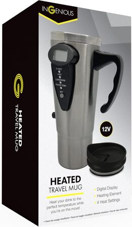 Дорожня кружка InGenious з підігрівом з нержавіючої сталі з 4 рівнями нагріву, адаптером для прикурювача 12 В та місткістю 450 мл