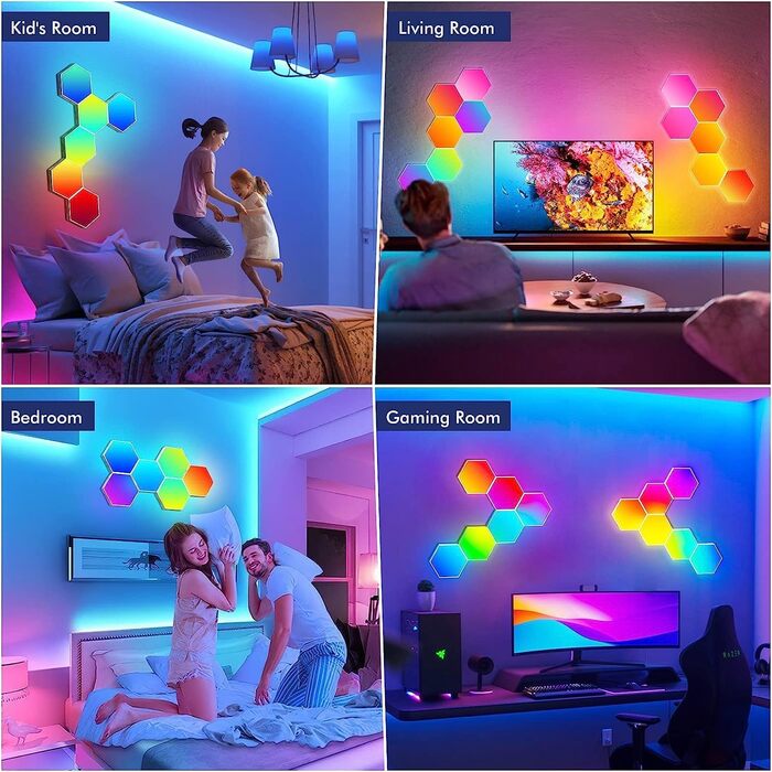 Світлодіодна світлодіодна панель Hexagon Large, Smart Home Gaming LED Hexagon Wall Light RGBIC Працює з Alexa Google Assistant, голосовим керуванням/керуванням програмами, синхронізацією музики, світлодіодними панелями своїми руками для ігрової вітальні, 