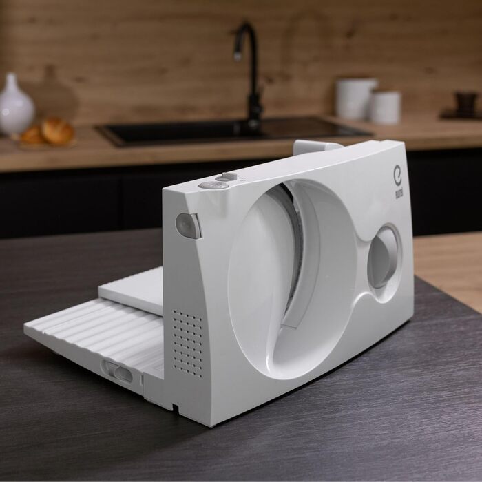 Харчовий слайсер ЧОРНИЙ Зроблено в EU I Компактний електричний слайсер, Хліборізка Ø 170 мм лезо з нержавіючої сталі 2в1 Регульований 0-17 мм, без бісфенолу А 100 Вт (142420002) Чорний RS42, 42