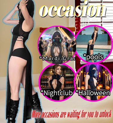 Жіноча сексуальна прозора готична сукня з капюшоном, коміром, без рукавів, костюм на Хелловін, EDM фестиваль, рейв-костюм, чорний колір, розмір M