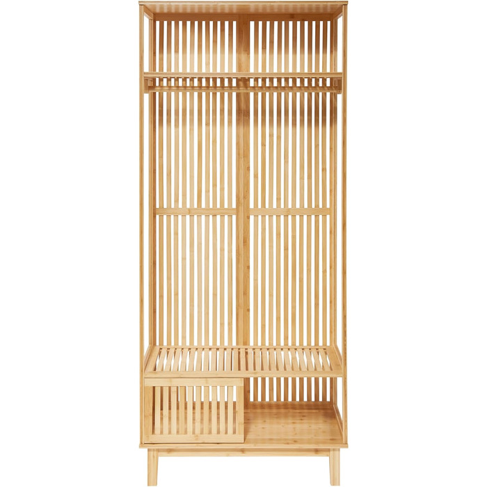 Вішалка для пальто Ypj, відкрита шафа з рейкою для одягу, шафа для передпокою, 187 x 80 x 47 см, бамбукова вішалка для курток, окремостояча вішалка для пальто