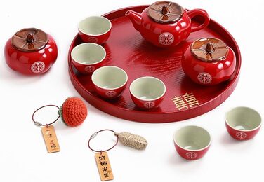 Чайний сервіс Кунгфу Традиційний китайський керамічний набір для чаювання молодят, святковий червоний колір, ідеально підходить для церемонії та весільного святкування