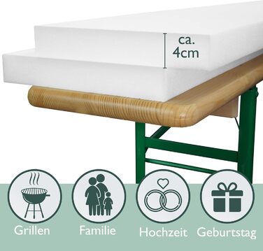 Комплект з 2 подушок для пивної лавки 4x25x220см Поролонова подушка для чохлів 4см Зручна, товста подушка для пивного намету Set & Marquee Set - Вулична подушка для сидіння для пивної лавки 220см х 25см х 4см