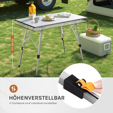 Стіл для кемпінгу WOLTU, розкладний стіл з алюмінію, садовий стіл, балконний стіл, дорожній стіл, складаний, з сумкою для перенесення, регульована висота, 90x52,2x(45-69) см, сріблястий