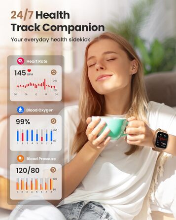 Жіночий смарт-годинник Sanorum з акумулятором 1000 мАг, фітнес-годинник AMOLED 1,85 дюйма з функцією телефону/водонепроникність 5 атм/120 спортивних режимів/пульс/SpO2/кров&39яний тиск, смарт-годинник для Android та iOS, рожеве золото