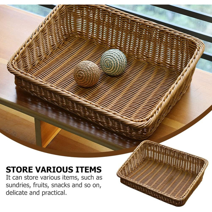 Плетений кошик для зберігання BESTonZON, квадратний, 40x30x12 см, кошик для фруктів, хлібниця, сервірувальний кошик, органайзер для робочого столу, багатофункціональна коробка для зберігання