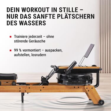 Водний гребний тренажер HAMMER AquaFold - складний гребний тренажер для домашнього використання, виготовлений з натурального дерева з колесами, гребний тренажер з Bluetooth, тренувальний комп&39ютер