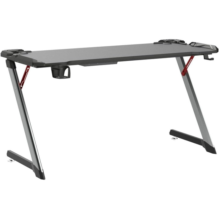 Ігровий стіл SONNI 140 см, ігровий стіл зі світлодіодним підсвічуванням, Z-подібна міцна ніжка, з підставкою для чашки та підставкою для навушників, 140x60x75 см, чорний (килимок для миші не входить до комплекту)