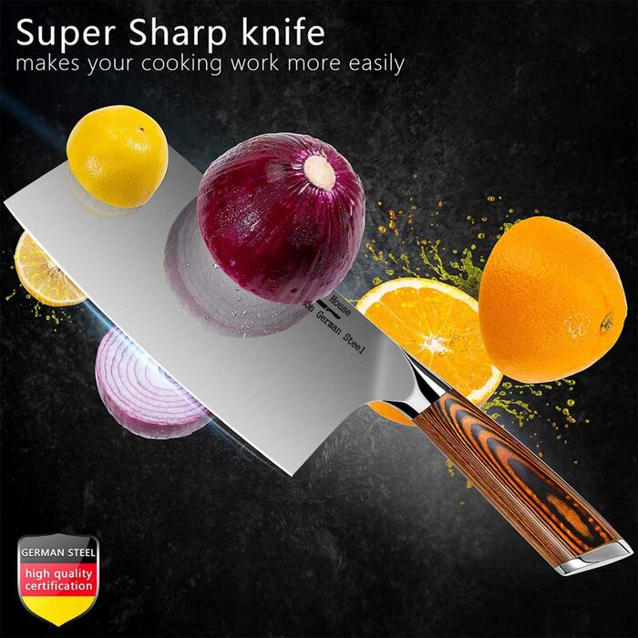 Рубаючий ніж шеф-кухарський ніж 7 дюймів, китайський кухонний ніж, рубаючий ніж з нержавіючої сталі з гострим лезом і ручкою з пак