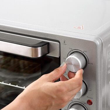 Міні-піч HOMCOM 32 л 1600 Вт електрична міні-піч з піддоном для шлаку Металева нержавіюча сталь Скло Срібло 52.2 x 38.1 x 33.5 см