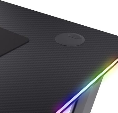 Ігровий стіл Trust Gaming GXT 710 Luminus Pro 120x60 з RGB LED, вбудованим бездротовим зарядним пристроєм 10 Вт, 10 колірними режимами, ігровий стіл з підсклянником, гачком для навушників - чорний 120x60 см - Pro Edition Black