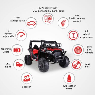 Дитячий електромобіль RIRICAR 24V UTV, червоний, електромобіль для дітей 2-х місцевий з пультом дистанційного керування 2.4 ГГц, д