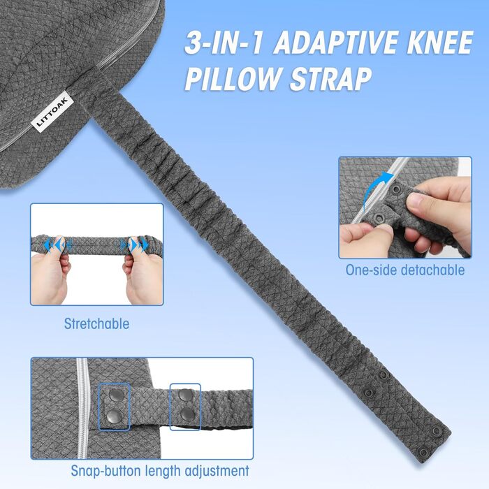 Подушка для колін для тих, хто спить на боці, та при болях при ішіасі, два чохли, які можна прати в пральній машині, та захисна внутрішня підкладка, подушка для колін з піни з пам&39яттю форми зі знімним та регульованим підтримуючим ремінцем, лише ОДНА по