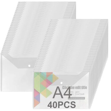 Папка для документів ASelected на 40 предметів із застібкою-кнопкою, кишеня для документів A4, прозора, прозора кишеня, колекційна папка, застібка-кнопка A4 для впорядкування документів, прозора, 40 предметів - A4