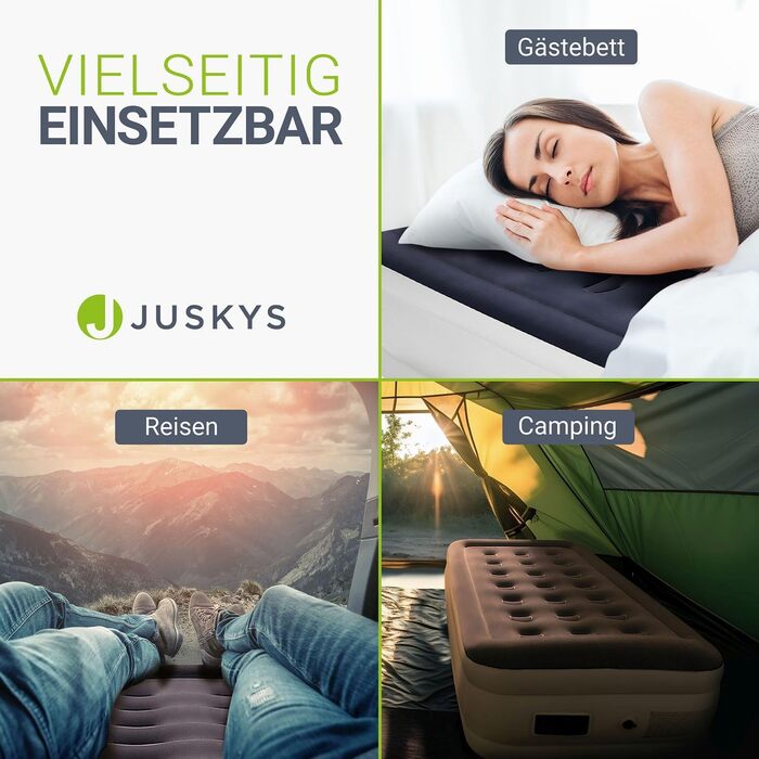 Самонадувальний надувний матрац Juskys 90x190 см - Надувне ліжко для 1 особи з вбудованим повітряним насосом - Ідеально підходить як гостьове ліжко або кемпінговий матрац - Водонепроникний синьо-білий одномісний